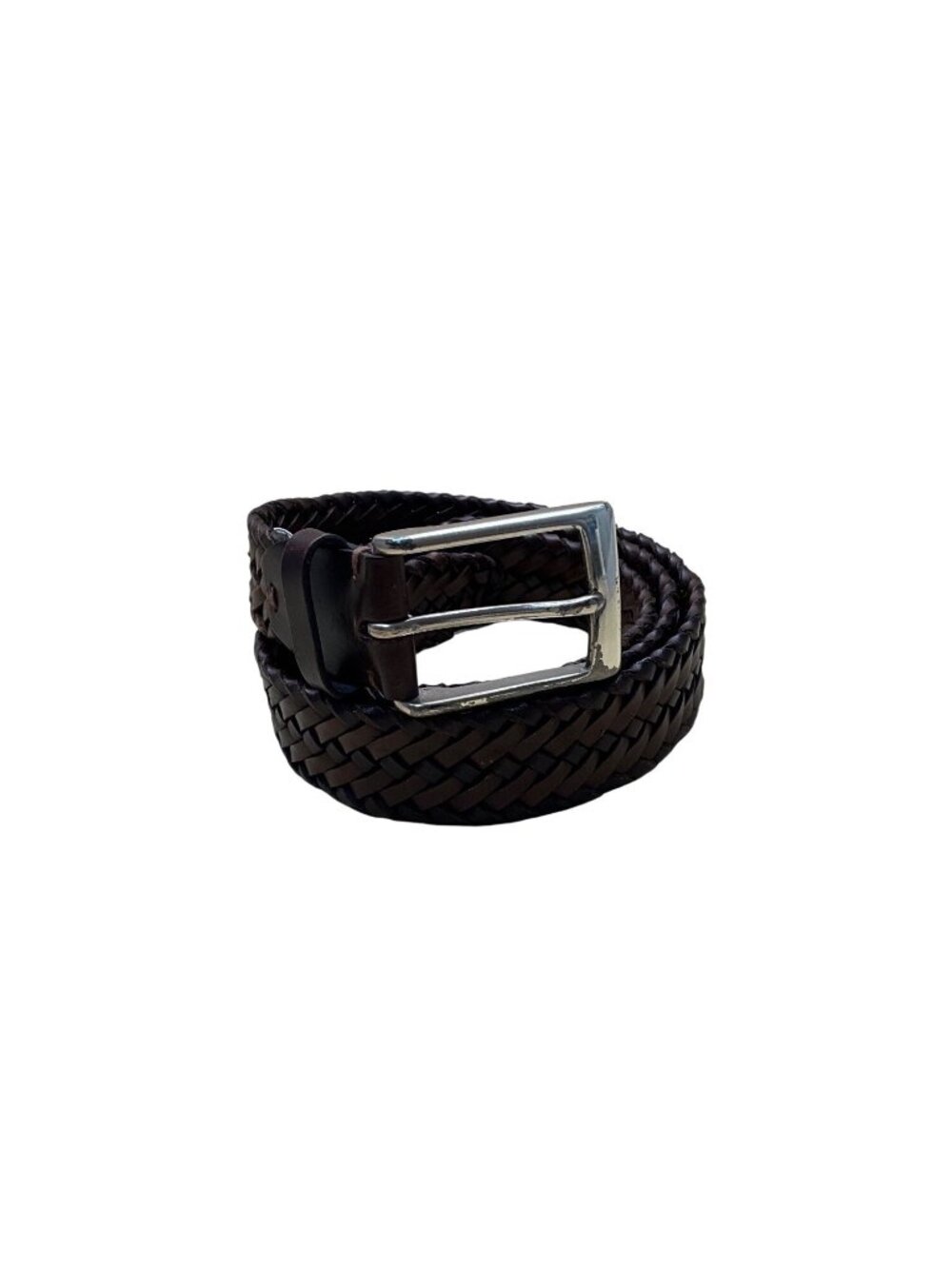 John W. Nordstrom Mens Brown Leather Braided Belt Solid Brass Buckle 52 Inch Wai